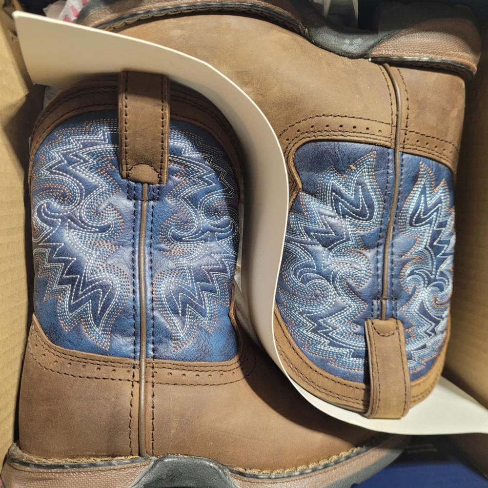 New "Lil" Durango Kid Size 8 Tan/blue Western Boot  DWBT052 with box